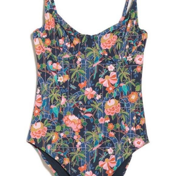 NWT ONIA Chelsea One Piece Bodysuit Swimsuit Navy Multi Jungle Mosaic - Picture 5 of 13